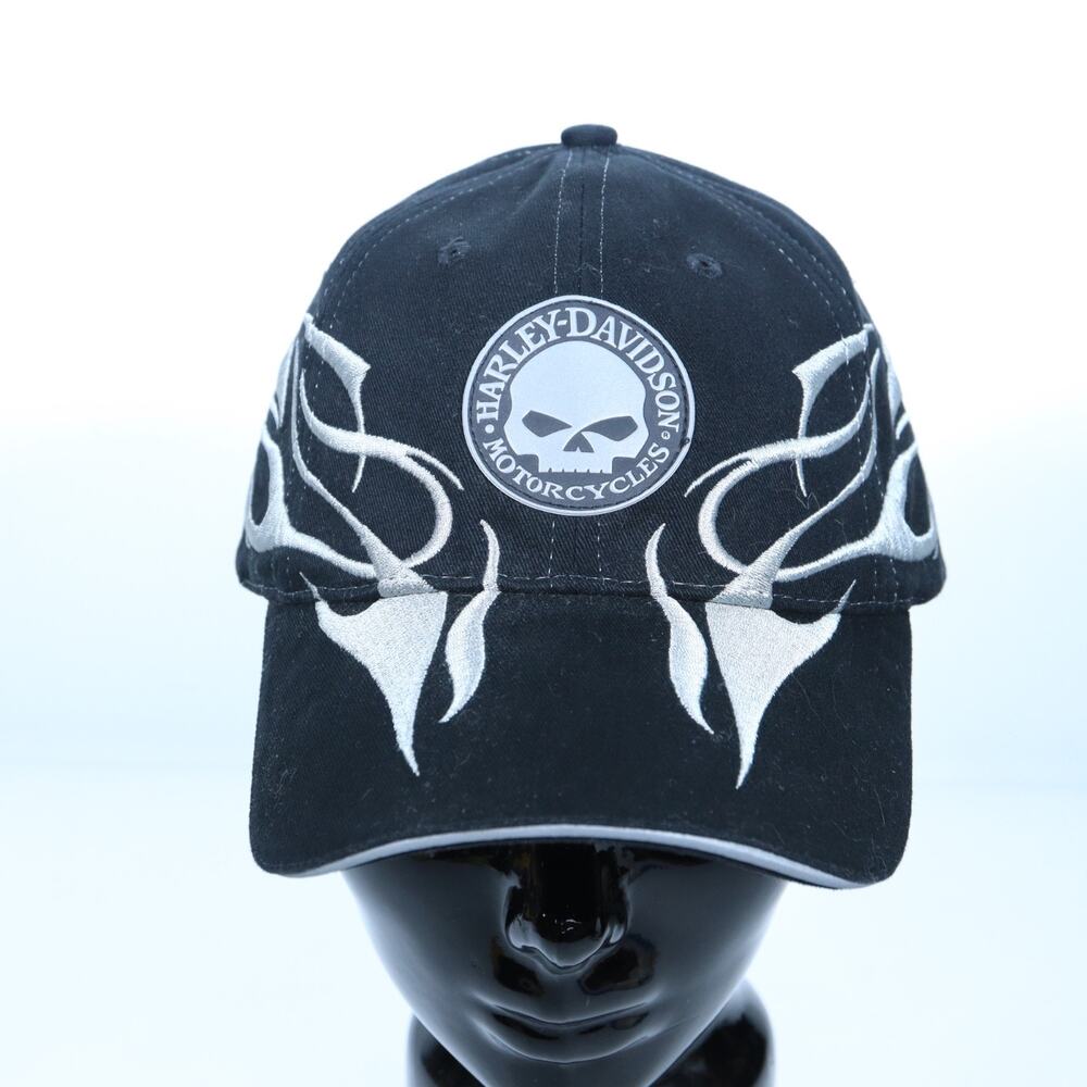 Harley-Davidson Mens Skull Curved Bill Strapback Baseball Cap Hat Black